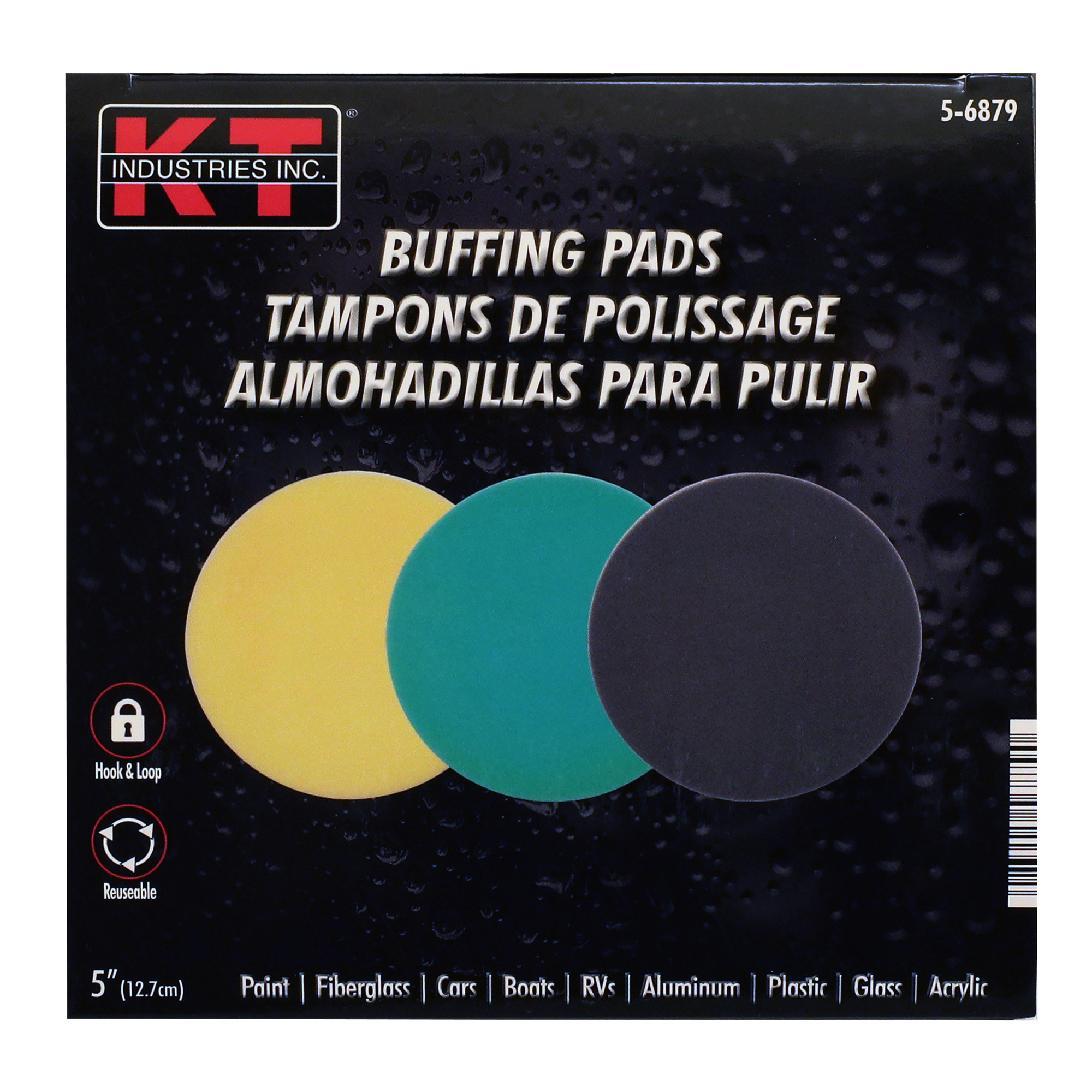 K-T Industries Foam Buffing Pad Kit — 3-Piece, 5in., Hook and Loop, Model# 5-6879